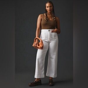 ANTHROPOLOGY MAEVE THE DENIM COLETTE CROPPED WIDE-LEG WHITE JEANS SIZE 34